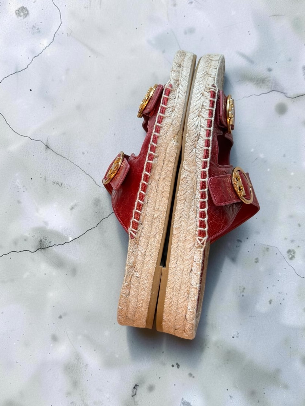 ✨ Tory Burch✨ Selby Two-Band Red Leather Espadrille Slide Sandals – Size 8M - Picture 10 of 12